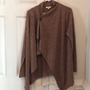 Kori America Cardigan Lace Bottom Small Brown Boho Style with Button Clo…